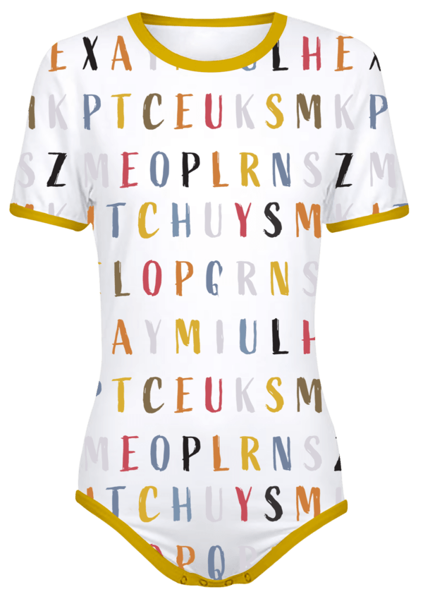 Colorful Alphabet Onesie - yellowish-gold trim