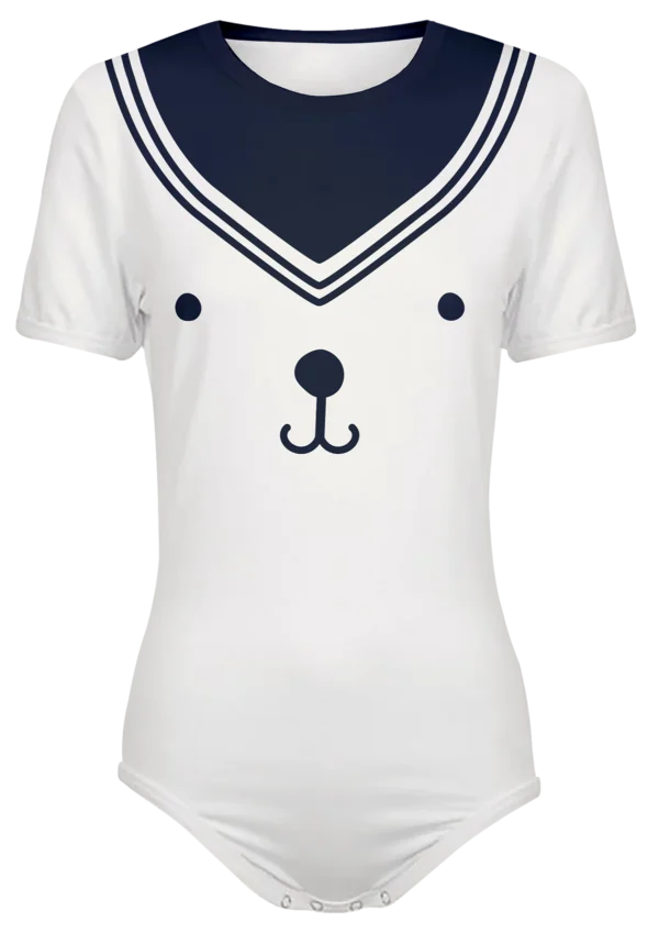 Snap-Crotch Bodysuit ABDL Sailor Onesie with polar bear face on front