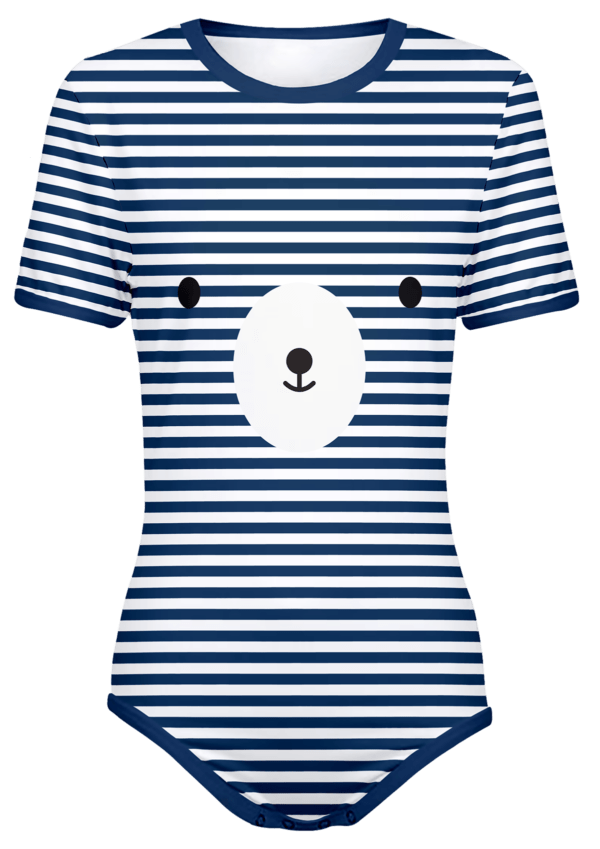 Polar Bear Stripes ABDL Onesie - White and Navy Stripes