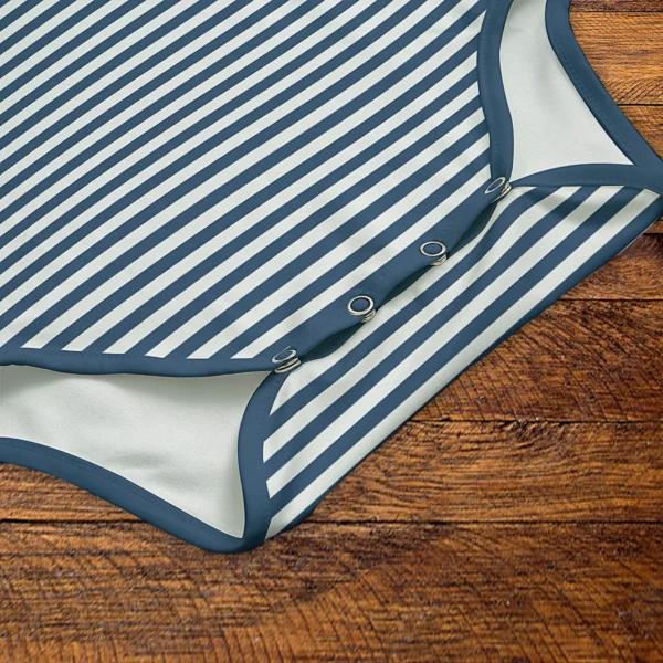 Polar Bear Stripes Onesie Snaps Closeup Mockup V1