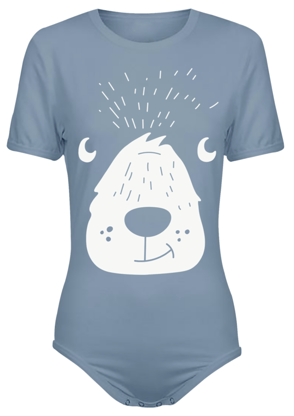 Adult Snap-Crotch Bodysuit Onesie in Blue with a Cue Bear Face