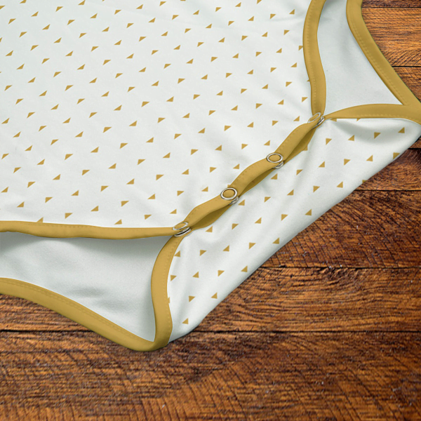 Gold Triangles Gold and White Onesie Snaps Closeup Mockup V1