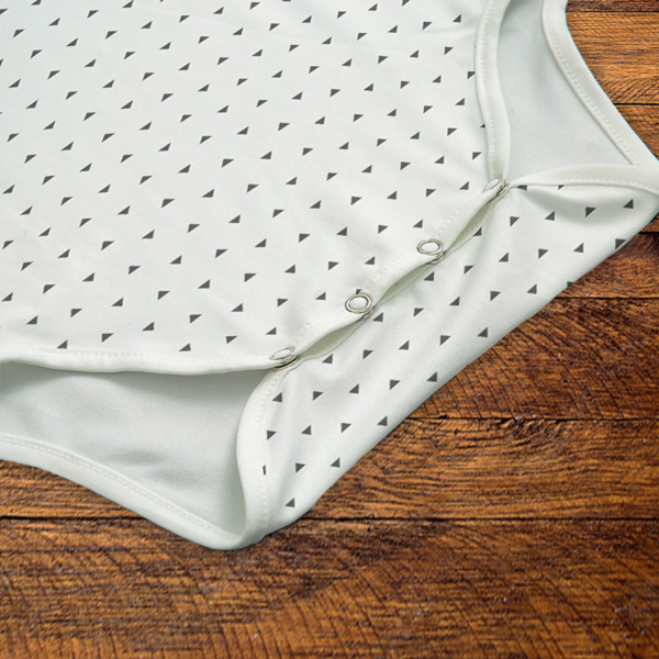 Gray Triangles White Onesie Snaps Closeup Mockup