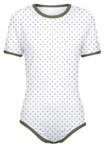 Adult Snap-Crotch Bodysuit Undershirt Onesie on White with Green Triangles Pattern