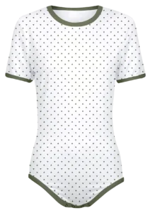 Adult Snap-Crotch Bodysuit Undershirt Onesie on White with Green Triangles Pattern