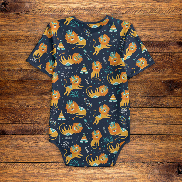 Lost Boy Lion Navy Onesie Back Mockup V1