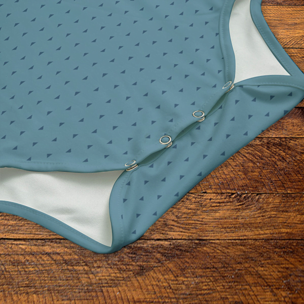 Navy Triangles Blue Onesie Snaps Closeup