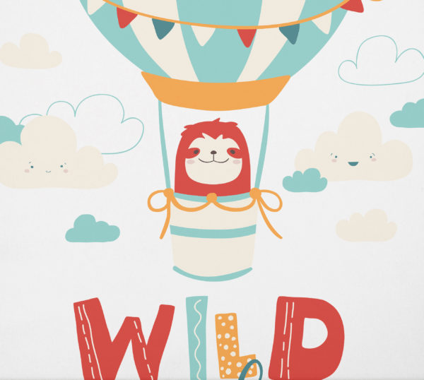 Sloth Wild and Free Balloon Design Fabric Closeup