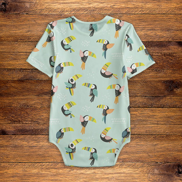 Toucans Green Onesie Back Mockup V1
