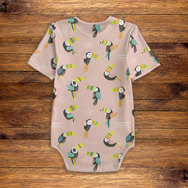 Toucans Pink Onesie Back Mockup V1