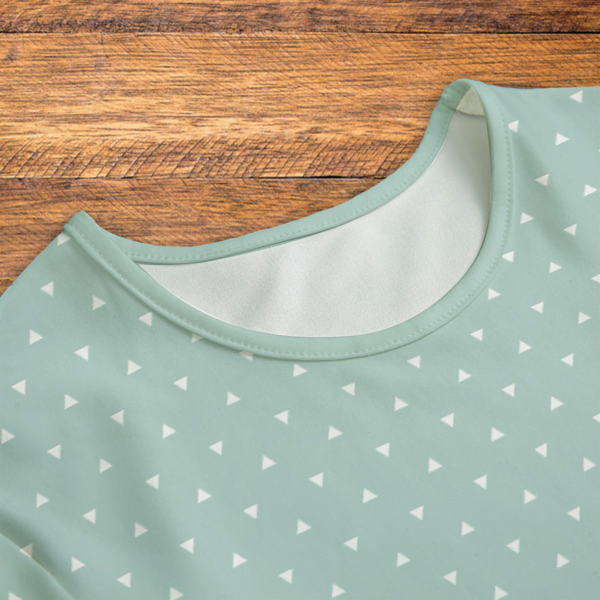 White Triangles Mint Green Onesie Closeup