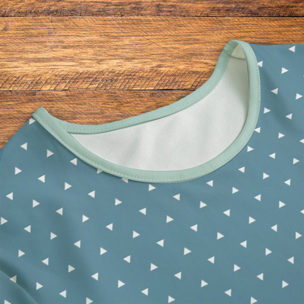 White Triangles Mint Green and Blue Onesie Closeup