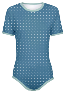 Adult Snap-Crotch Bodysuit Undershirt Onesie on Blue and Mint Green with White Triangles Pattern