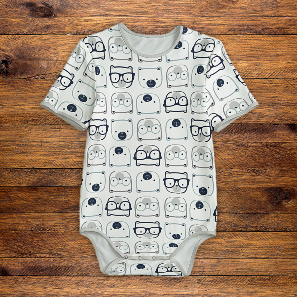 Bear Faces Pattern Onesie Front Mockup