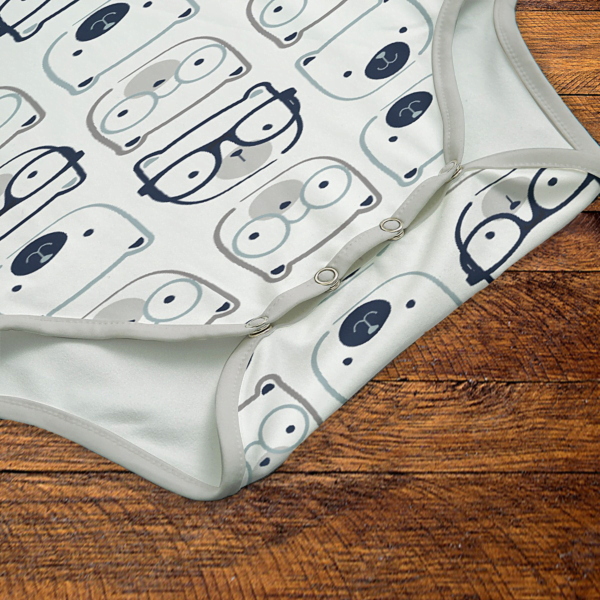 Bear Faces Pattern Onesie Snaps Closeup Mockup V1
