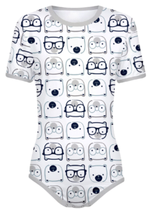 Adult Snap-Crotch Bodysuit ABDL Onesie featuring an all over cute bear print with gray trim