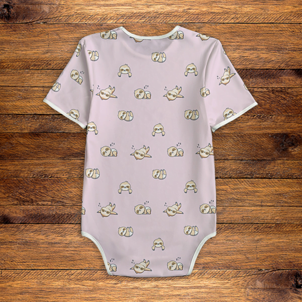 Slumbering Sloths Pattern Pink Onesie Back Mockup V1
