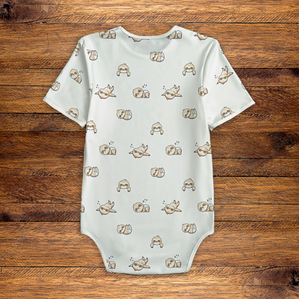 Slumbering Sloths Pattern White Onesie Back Mockup V1