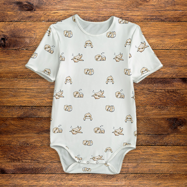 Slumbering Sloths Pattern White Onesie Front Mockup