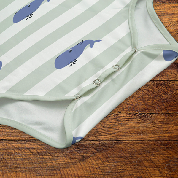 Whales and Stripes Onesie Snaps Closeup