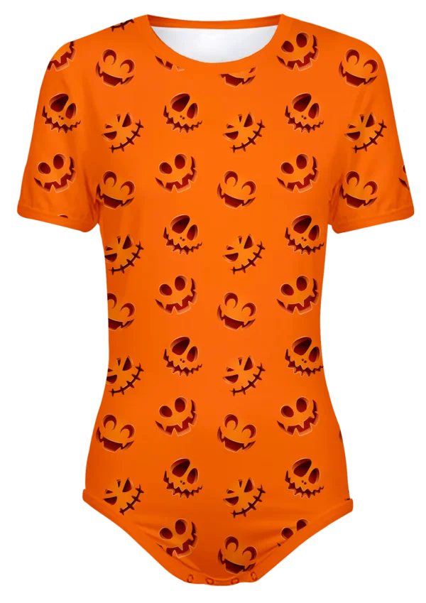 Jack-O-Lantern Adult Snap-Crotch Bodysuit ABDL Onesie