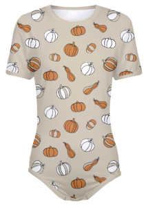 Pumpkin Pattern Cream Adult Bodysuit Snap-Crotch ABDL Onesie