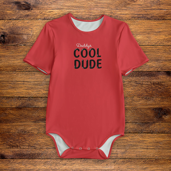 Daddys Cool Dude Red Onesie Front Mockup