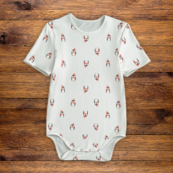 Penguin Pattern Onesie Front Mockup