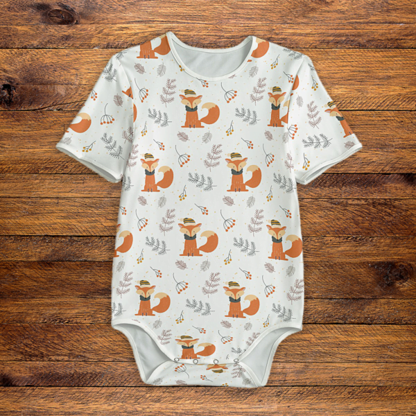Winter Fox Pattern Onesie Front Mockup