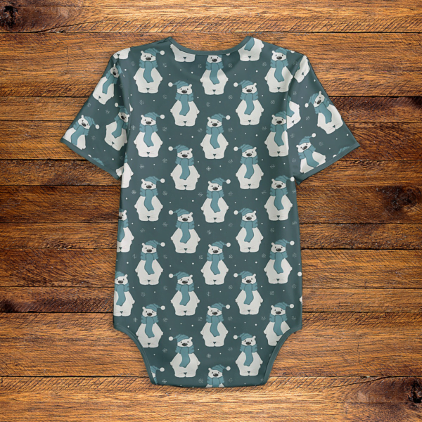 Winter Polar Bear Pattern Green Onesie Back