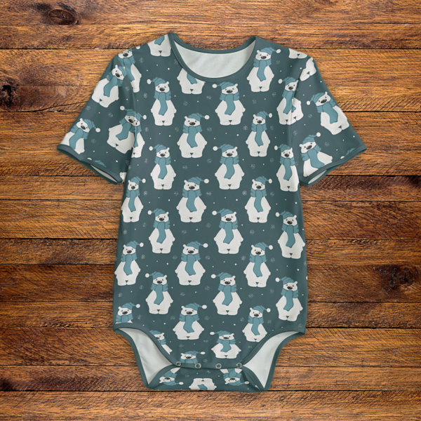 Winter Polar Bear Pattern Green Onesie Front Mockup