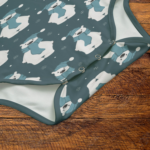 Winter Polar Bear Pattern Green Onesie Snaps
