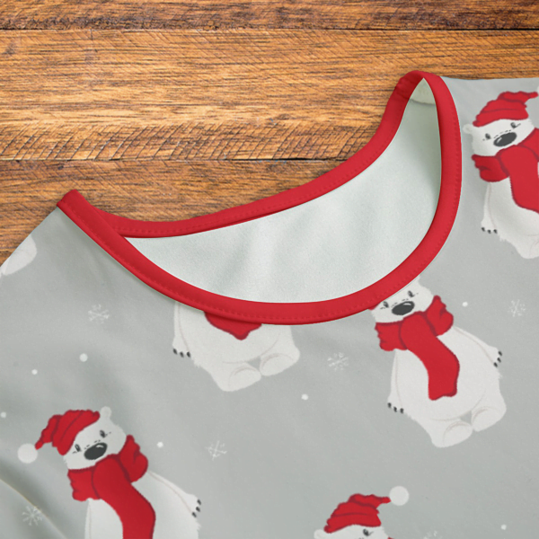 Winter Polar Bear Pattern Red and Gray Onesie Neck