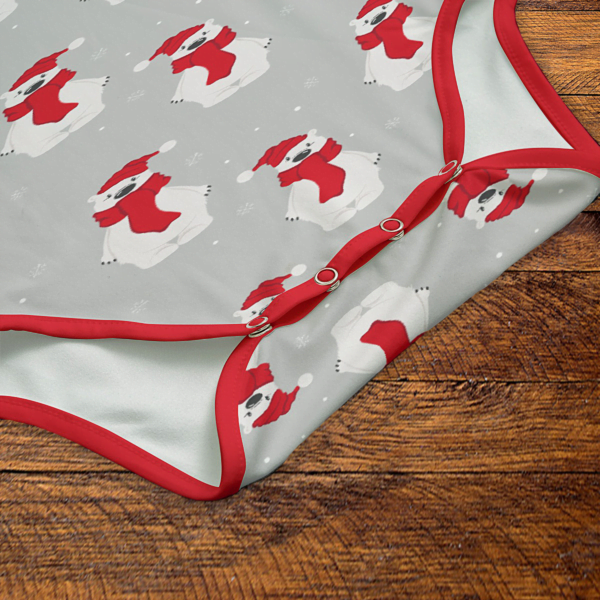 Winter Polar Bear Pattern Red and Gray Onesie Snaps