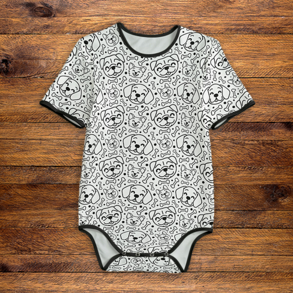 Dogs and Bones White and Black Onesie Front
