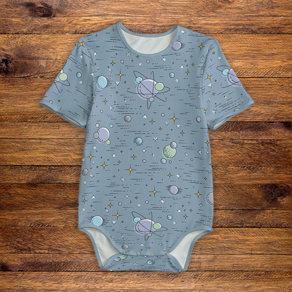 Pastel Planets Blue Onesie Front