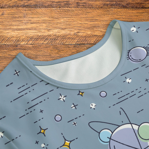 Pastel Planets Blue Onesie Neck