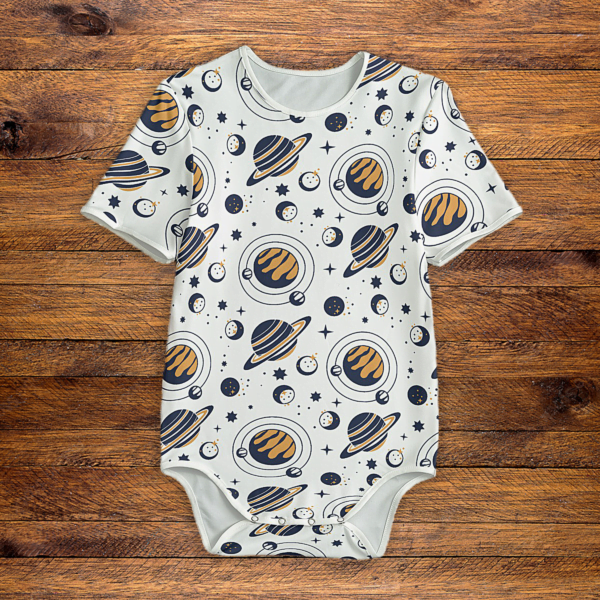 Planets Blue and Gold Onesie Front