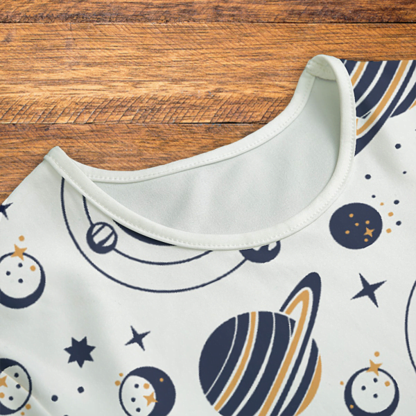 Planets Blue and Gold Onesie Neck
