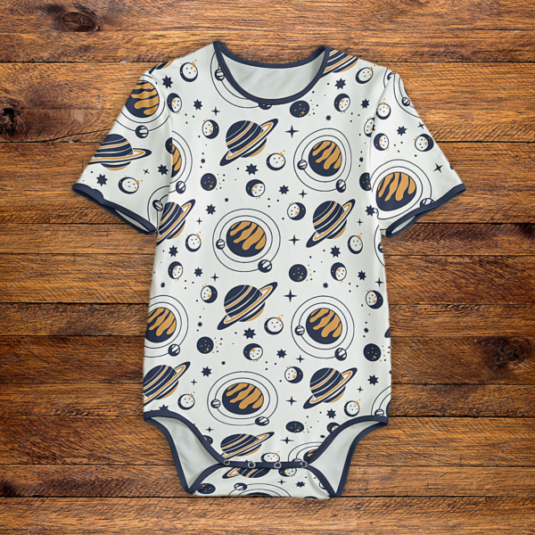 Planets Navy and Gold Onesie Front