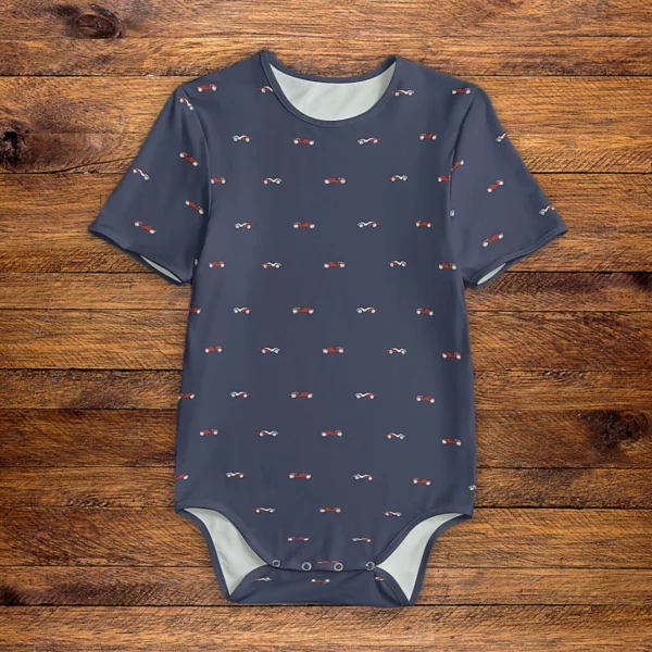 Vintage Race Cars Blue Onesie Front