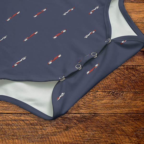 Vintage Race Cars Blue Onesie Snaps