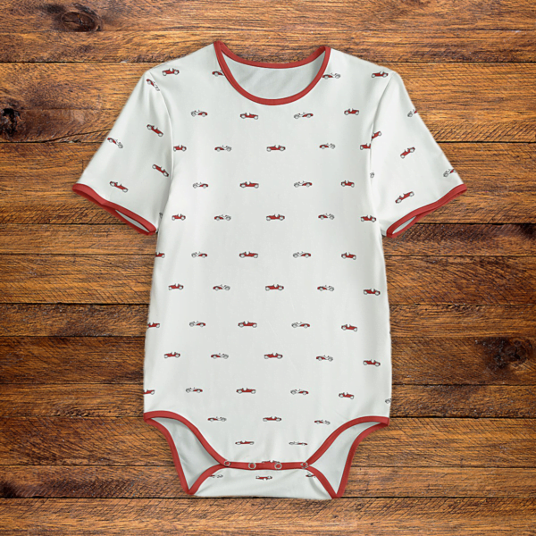 Vintage Race Cars White and Red Onesie Front