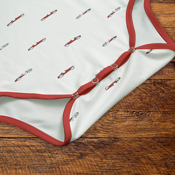 Vintage Race Cars White and Red Onesie Snaps