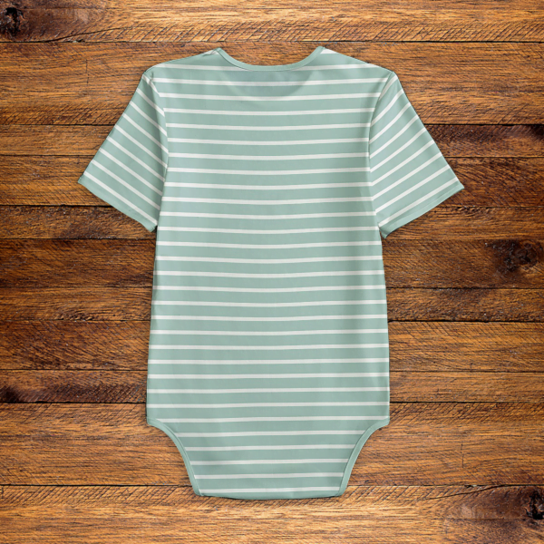 White Stripes Green Onesie Back