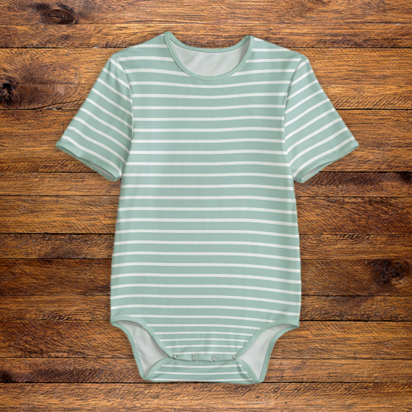 White Stripes Green Onesie Front