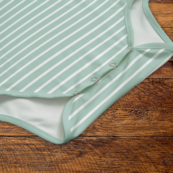 White Stripes Green Onesie Snaps
