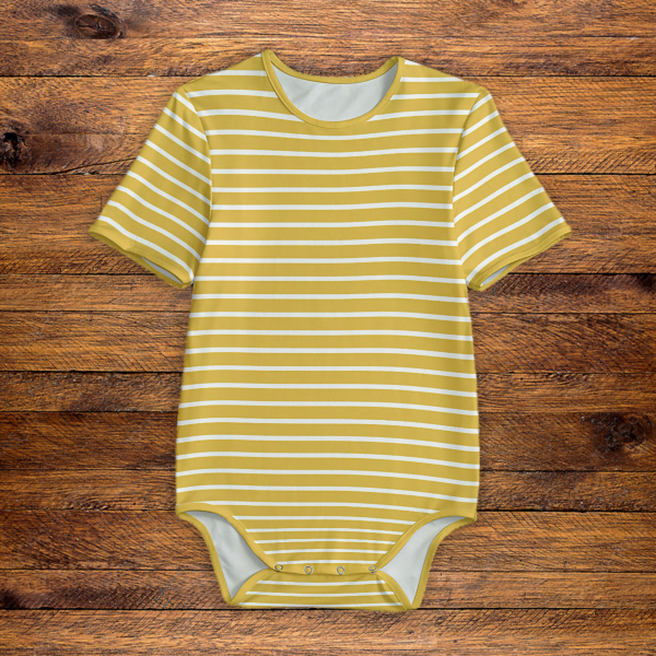White Stripes Yellow Onesie Front