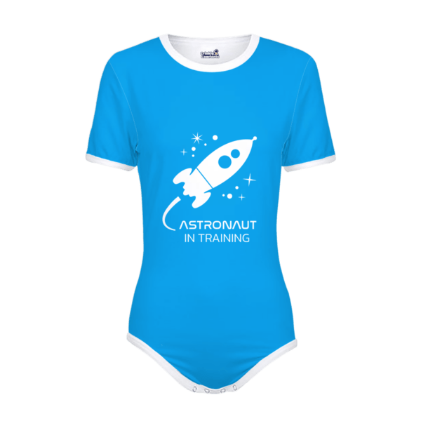 Customizable Onesie - Body Sleeves Cerulean - Trim White - Graphic Astronaut in Training White