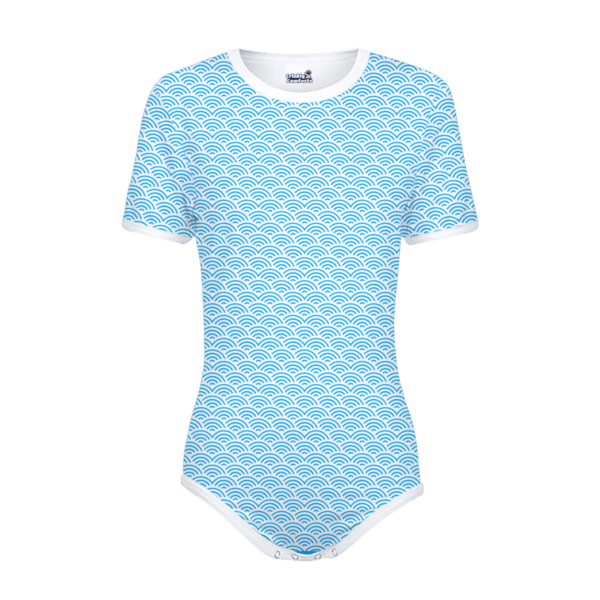 Customizable Onesie - Body Sleeves Cerulean - Trim White - Pattern Retro Waves White